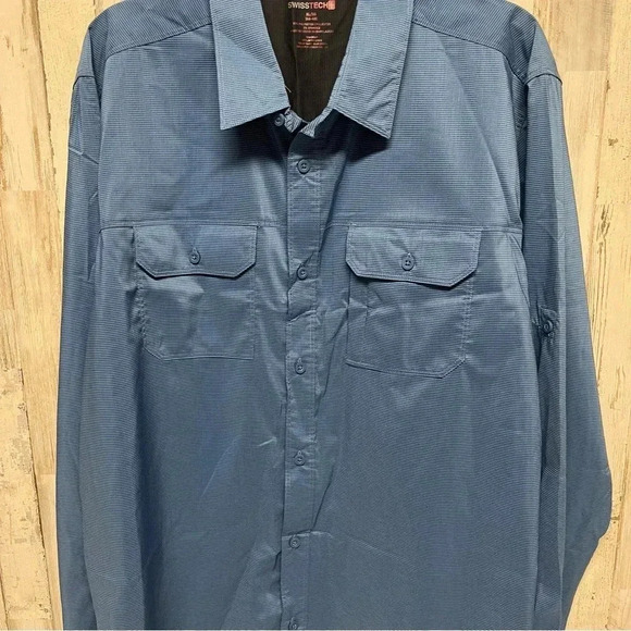 Swiss Tech Long Sleeve Nylon Blend Button Up Shirt Blue XL Outdoors Performance - Picture 7 of 7